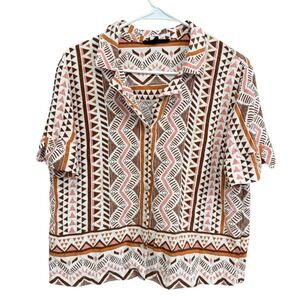 Jane + Delancey Tribal Print Short Sleeve Button Up Top‎ Bohemian Boho
